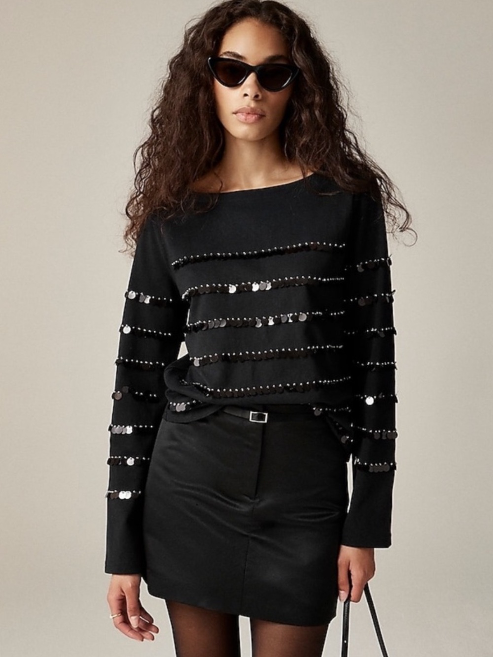 NWT J. Crew Heavy jersey long-sleeve T-shirt with paillette embellishment M
